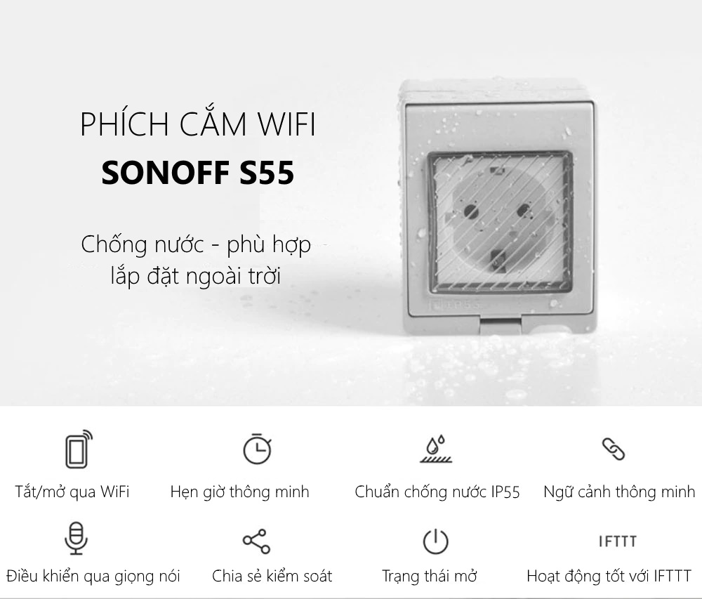 Ổ cắm WiFi chống nước Sonoff S55