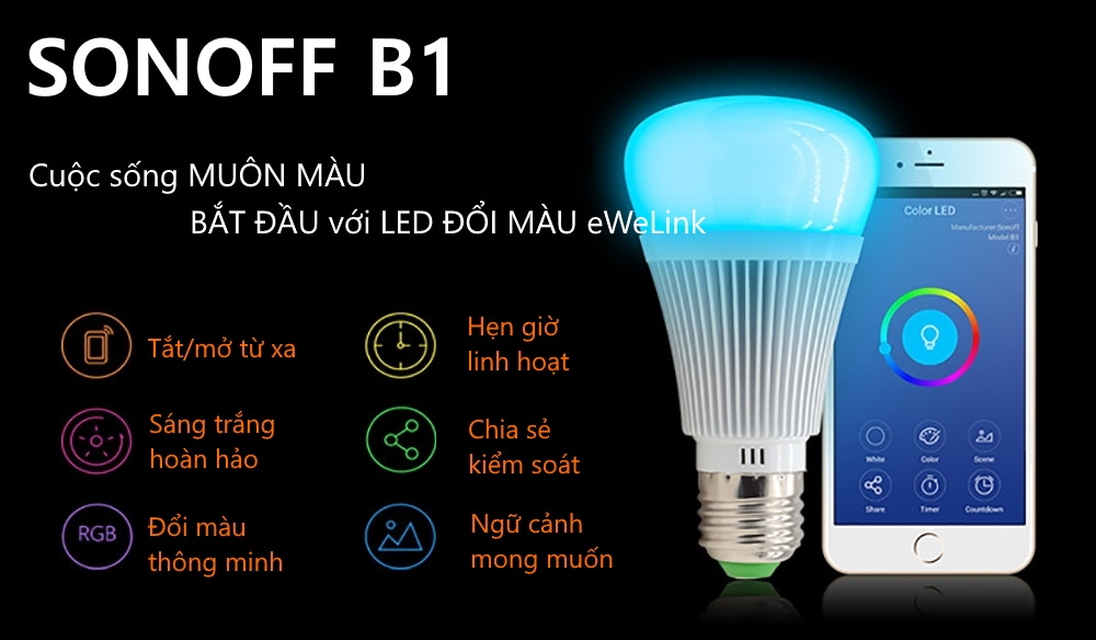 Bóng LED đổi màu WiFi thông minh B1 Sonoff