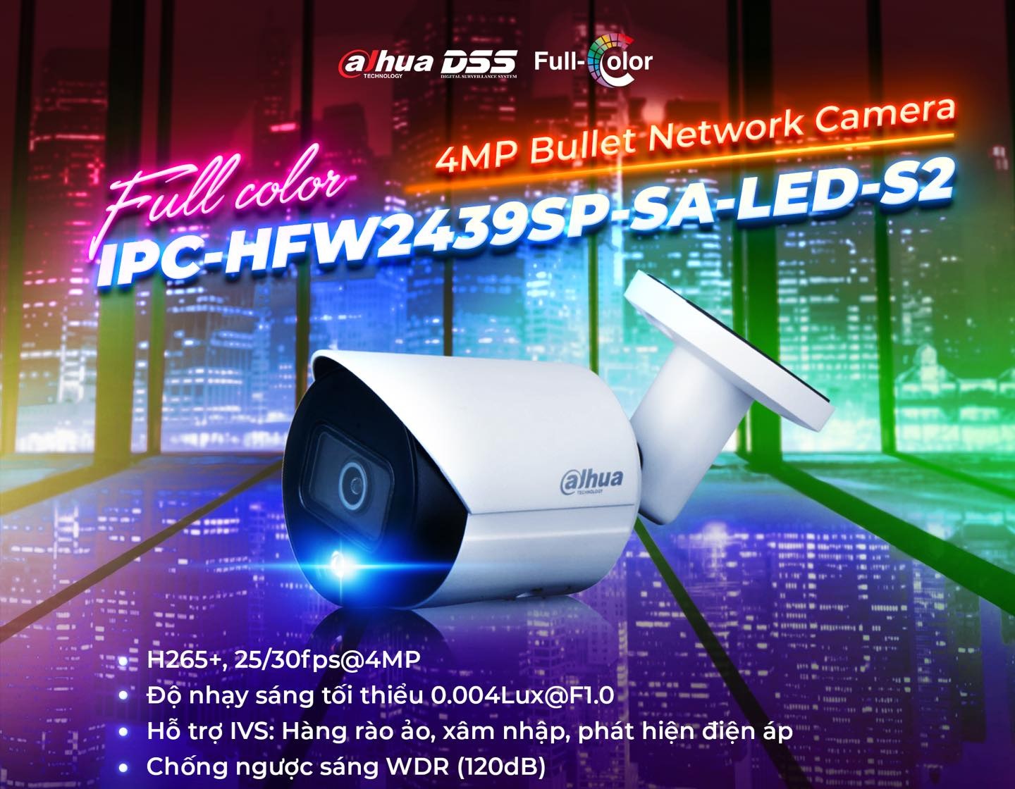 Camera IP Full-Color 4MP DAHUA DH-IPC-HFW2439SP-SA-LED-S2